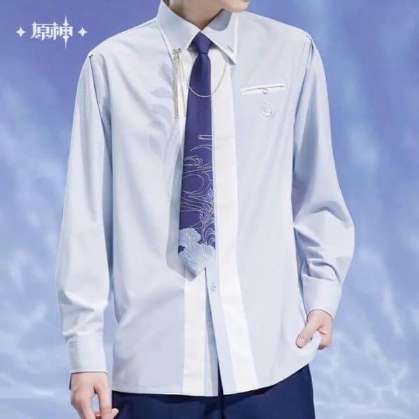 [Bonus Acrylic Keychain] Kamisato Ayato Theme Fashion Color Block Tie Shirt - Genshin Impact (Size XS/S/M/L/XL/XXL/XXXL)